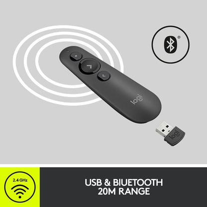 Logitech R500 Laser Presentation Remote Wireless Presenter, W126636324 (Remote Wireless Presenter Bluetooth/RF Graphite Logitech R500 Laser Presentation Remote, Bluetooth/RF,)