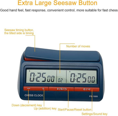 Chess Clock Advanced Digital Chess &amp Game Timer ABS Digital Display Professional International Chess Clock - Blue