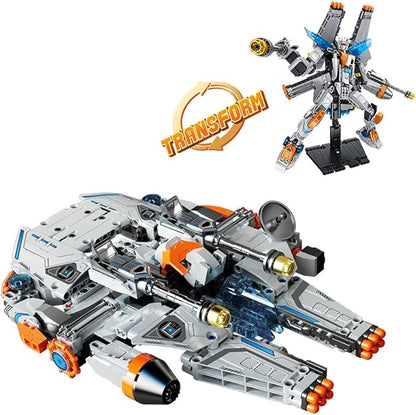 SEMKY Space Series Laser Spacecraft (Variable Robots) MOC Building Blocks Set (673Pieces) Space Model Gifts for Kid and Space Fans