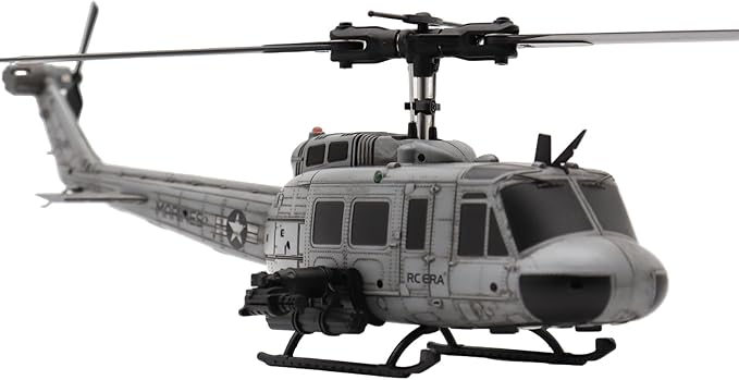 RC ERA C032 RC Helicopter 1/48 Scale 2.4G 6CH UH-1 Huey Flybarless RC Helicopter 6-Axis Gyroscope Stabilization with Altitude Hold &amp 3D Inverted Flight for Adults Enthusiasts(4 Battery)