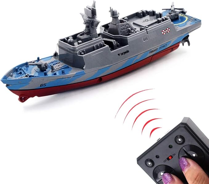Tipmant Military RC Naval Ship Vessel Warcraft 2.4 GHz Remote Control Boat Speedboat Electric Water for Swimming Pool Kids Toy Birthday Gifts (Grey)