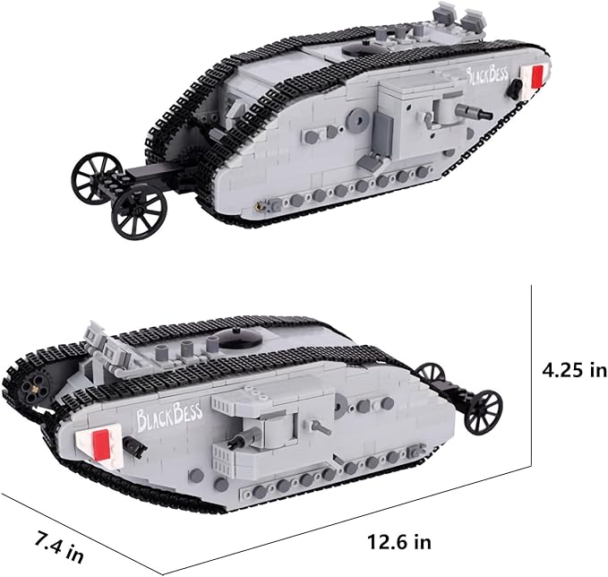 Military WWI British Mark I Tank Armored Vehicle Building Block Toys 841PCS for Kids Aged 8+ Or Adults Compatible with Lego.