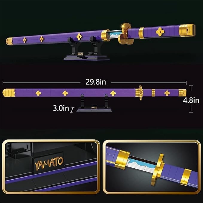 HIGH GODO Anime Cosplay Swords Building Set 936 Piece One Purple Enma Zoro Sword 38.8IN with Scabbard and Bracket for Adults Teens 14+ (Roronoa Zoro Yamato Sword)