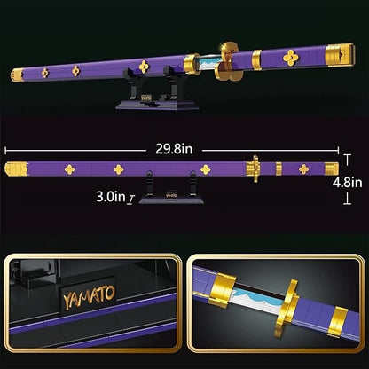 HIGH GODO Anime Cosplay Swords Building Set 936 Piece One Purple Enma Zoro Sword 38.8IN with Scabbard and Bracket for Adults Teens 14+ (Roronoa Zoro Yamato Sword)