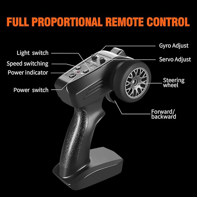ACAMMZAR RC Drift Car Pro Upgraded with Gyro 1:24 Full Proportional Remote Control Car 25KM/H 4WD High Speed RC Cars with Lights Extra Racing Tires Vehicle for Adults Kids Boys Girls Gray