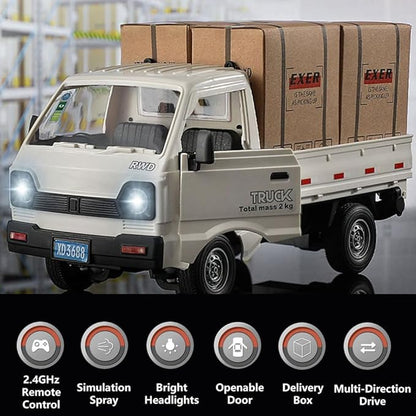 GoolRC Remote Control Car Kei Truck 1:16 Scale RC Transport Pickup Truck with Spray and Light 2.4GHz All Terrain RC Cars for Teens and Adults Christmas or Birthday Gift (Blue)
