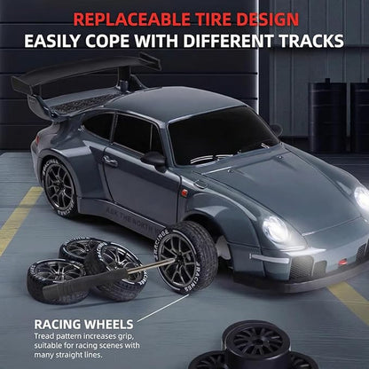 High Speed 1:24 4WD RC Drift Car with Proportional 2.4G Remote Control Dual Tire Configuration and LED Light Racing Vehicle Model for Adults Enthusiasts– Black