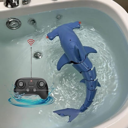 Beach and Summer Pool Remote Control Shark Boat Bath Toy RC Submarine Robo Shark Model Realistic Wiggle-Tail Electric Fish Hammerhead and Dusky Sharks (Cyan)