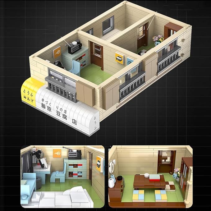 Japanese Street View House Building Blocks -MOC Street View Modular Architecture Initial-D 25th Anniversary Construction Building Toy Set for Adult 1908 Pieces