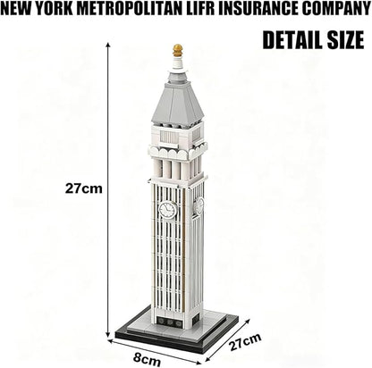 New York Metropolitan Life Insurance Building Blocks Set 1:800 Scale NYC Landmark Architecture Collectible Model Kit for Adults &amp Teens (377 Pieces)