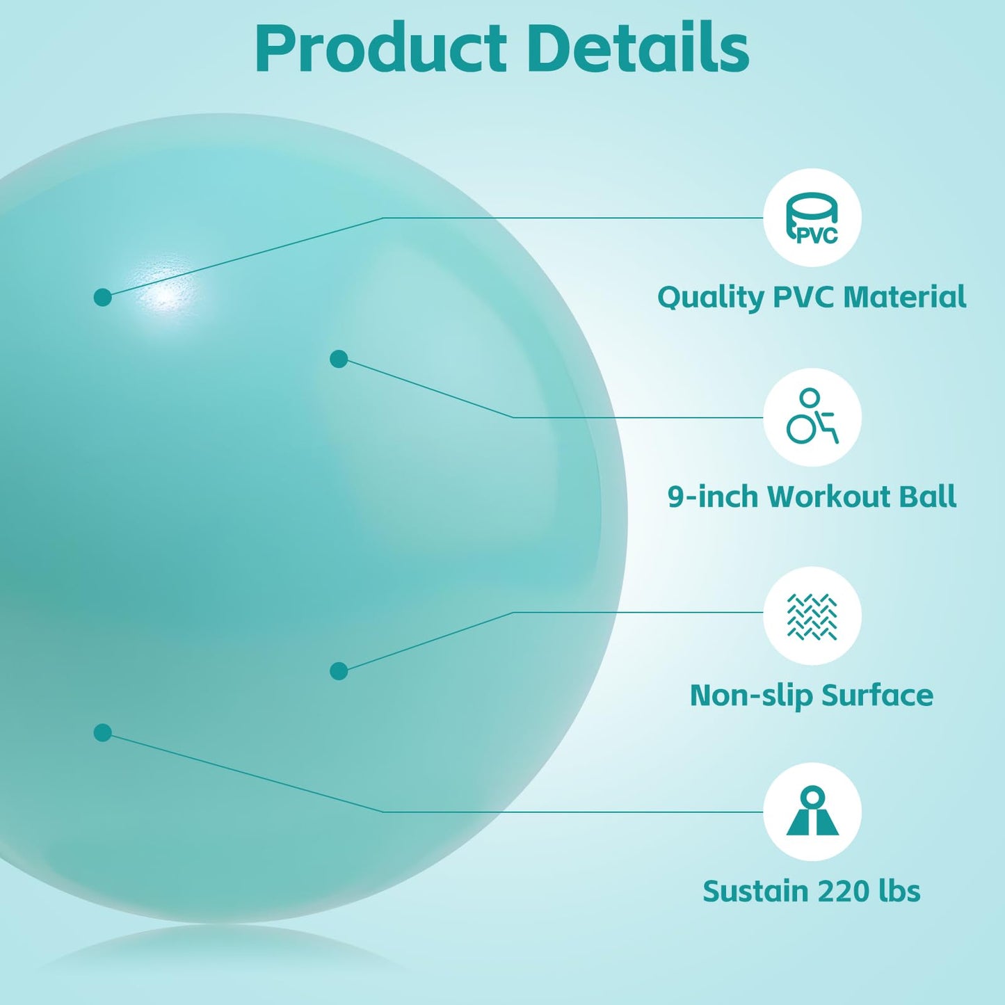 Small Pilates Ball 9 Inch Small Exercise Ball Mini Workout Yoga Balls for Gym Yoga, Core Training, Fitness, Workout, Stability, Improves Balance