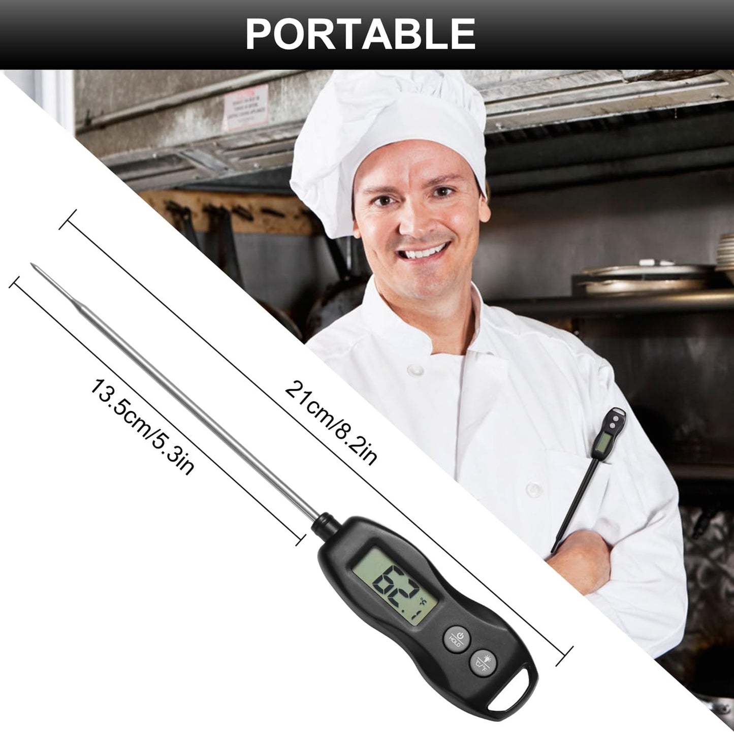 BRAPILOT Digital Meat Thermometer Backlight,Waterproof Instant Read Food Thermometer for Cooking Grilling BBQ Baking Liquids Beef Turkey (Black)