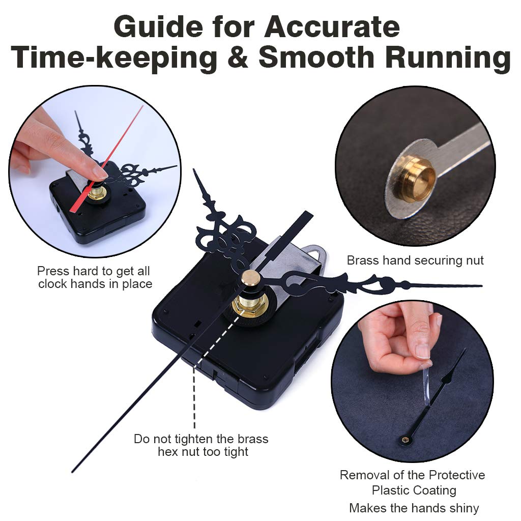 EMOON 2 Pack Silent Sweep Quartz Clock Movement Mechanism with 4 Hands, DIY Repair Replacement for Custom Clocks (Shaft Length 5/8 in)
