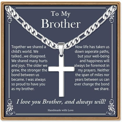IEFLIFE Easter Basket Stuffers - Cross Necklace Easter Gifts for Men Boys Silver Figaro Chain Cross Necklace Jewelry Christian Baptism Gifts for Boys Birthday Gift for Dad Husband Son Grandson