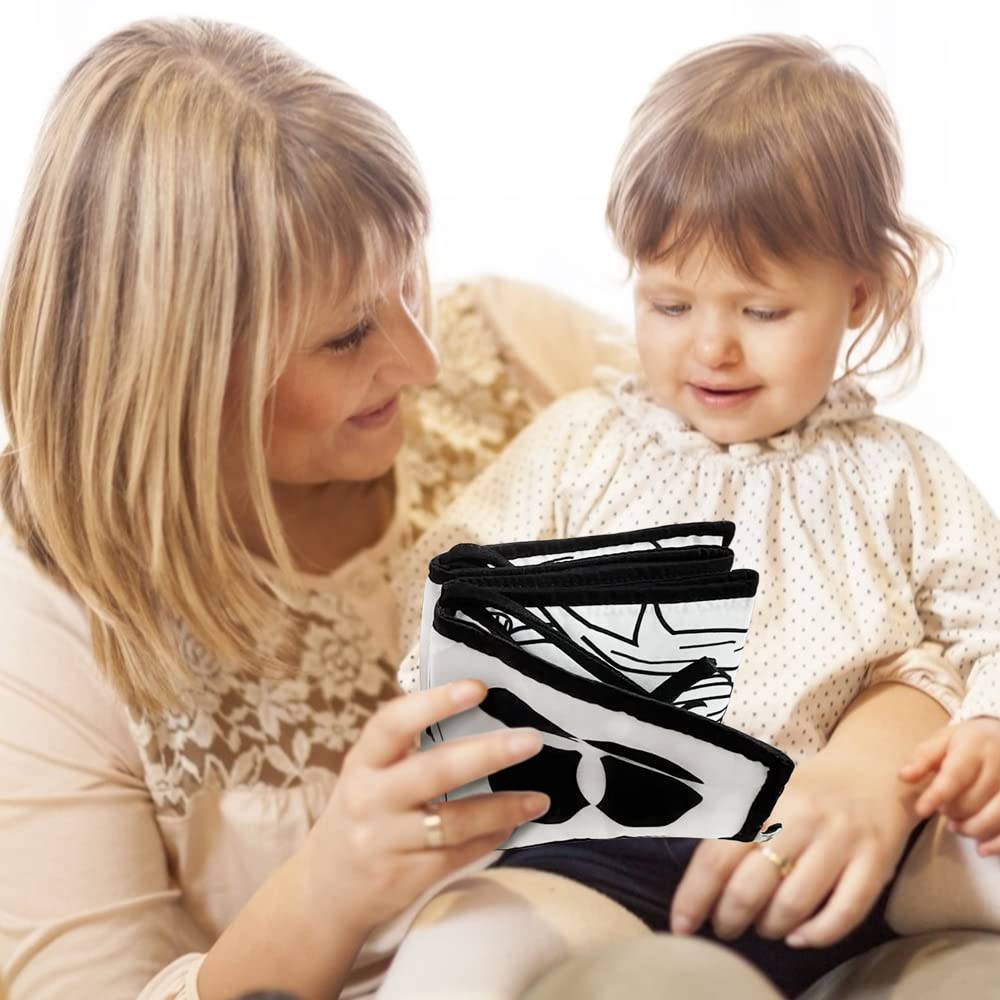 KaPing My First Black and White High Contrast Soft Book , Infant Tummy Time Toys, Black and White Baby Cards, Folding Educational Activity Cloth Book Suitable for Boys Girls Toddler