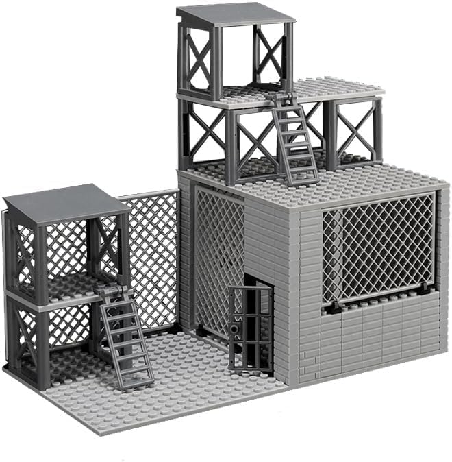 Military Scene Building Set - WW2 Military PrisonMilitary Watchtower Includes Closed Cage Halloween Jail T-Rex Scene 8 Ghost Police Figures