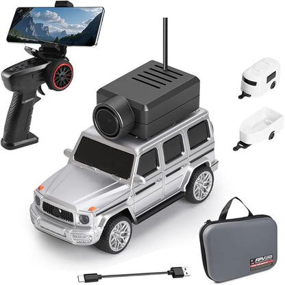 GoolRC WLtoys 6406-C Mini RC Car 2.4GHz 1:64 Scale FPV Remote Control Car with Camera 720P APP Control Rear Drive Vehicle with 2 Trailers and LED Lights for Adults (Silver)