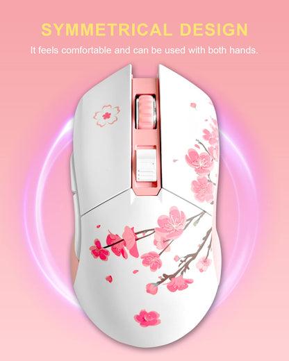 DAREU Sakura Pink Wireless Wired Gaming Mouse, Dual-Mode Rechargeable 7 Programmable Buttons,10K DPI,RGB and 7 Adjustable DPI Levels up to [150IPS] [1000Hz Polling Rate] for PC Notebook Mac