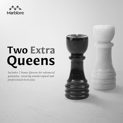 Marble Chess Set Game 12 Black &amp White Chess Board with 32 Chess Pieces &amp 2 Extra Queens Beginner Board Game Chess Set for Valentine’s Day Game Nights