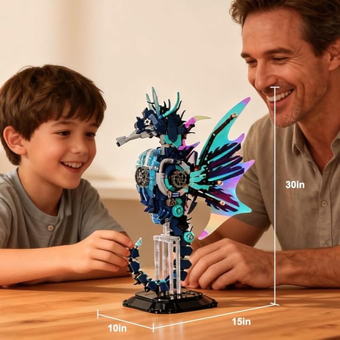 Mechanical Seahorse Building Set Compatible with Lego Model STEM Educational Creative Construction ToyOcean Creature Collector's Item Perfect Office &amp Home Décor Gift for Boys Ages 8-16 1003pcs