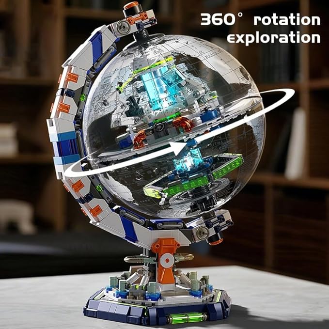 Space Station Globe Building Set for Adults- 1793 Pcs Globe Display Model with Illumination Modes 360° Rotatable LED Educational Stem Toys Birthday Gifts for Boys Teen Home Decor