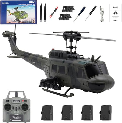C032 UH-1 Huey RC Helicopter 1/48 Scale 6-Channel Brushless Helicopter with Optical Flow Positioning One Click Inverted Flight &amp Gyro Stabilized 3D Stunt Military Aircraft Model for Adults