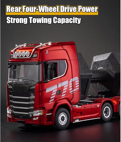 770S 1/18 RC Semi Trailer 6x4 Heavy Duty Tractor Truck with Rear Wheel Drive Adult Collectible Model (Silver)