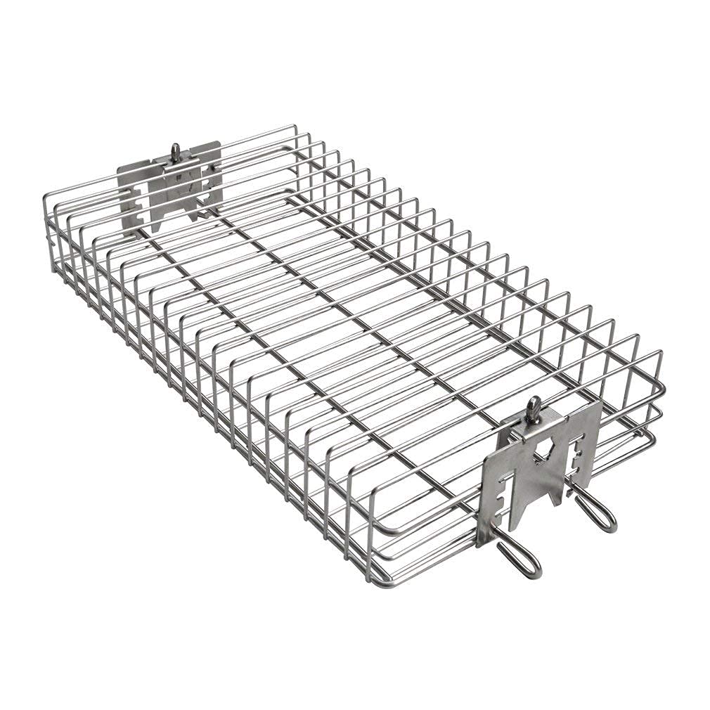 onlyfire 6042 Chrome Plating Steel Flat Grill Rotisserie Basket for Most Grills, Fits 1/2" Hexagon, 3/8" Hexagon, 3/8" Square & 5/16" Square Spit Rods