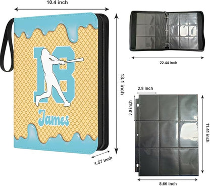 Personalized Ice Cream Drip Baseball Card Binder with Name &amp Number – Zipper Trading Card Album with Handle – Collector Case for Players &amp Fans (Ice Cream Drip Art #8)