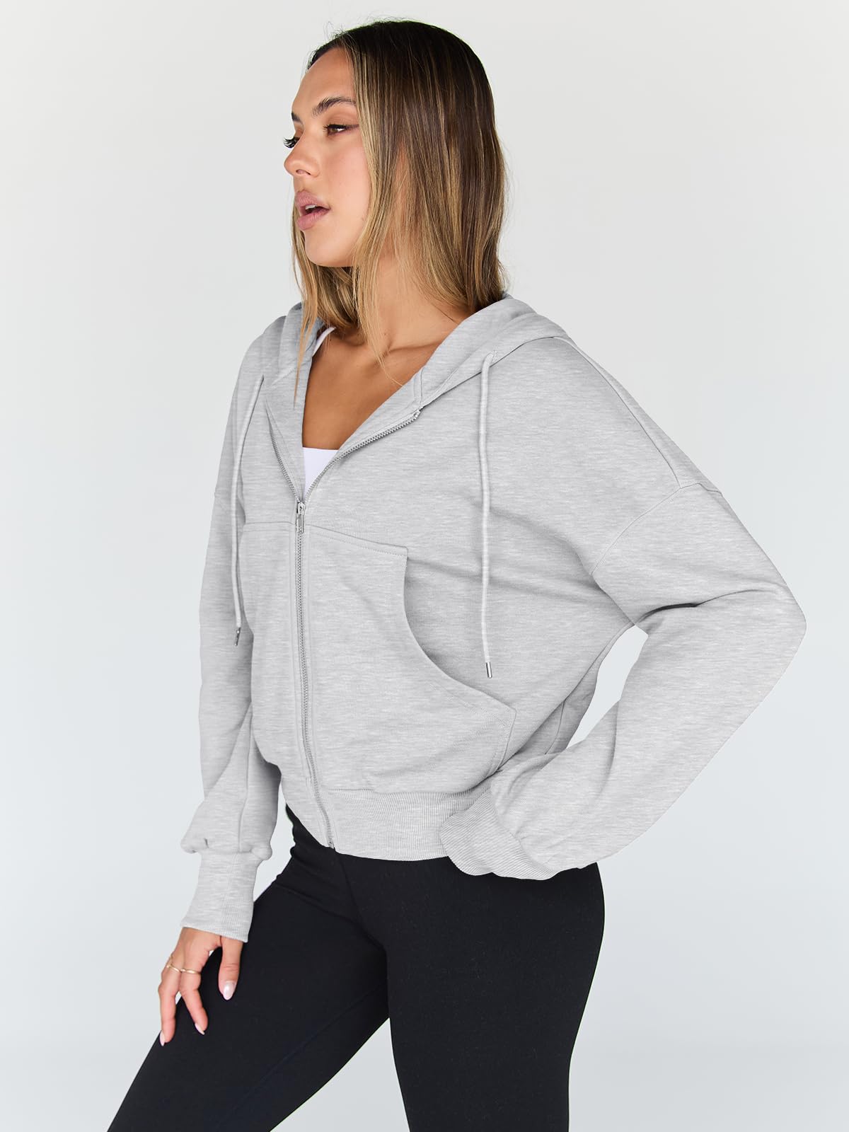 Trendy Queen Hoodies for Women Full Zip Up Cropped Sweatshirts Jackets Casual Comfy Gym Tops Fall Outfits Winter Clothes 2025 Cute Y2k Fleece Sweaters Teen Girls Pullover Grey M