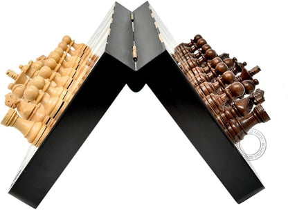 House of Chess - 10 Inch Wooden Magnetic Folding Travel Chess Set/Board with 2 Extra Knights 2 Extra Pawns 2 Extra Queens and Algebraic Notation - Handmade - Premium Quality