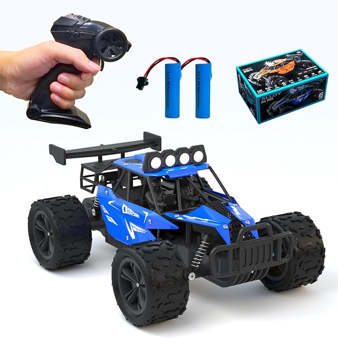 Remote Control Car Monster Truck Toys 1:16 Scale RC Car For Boys 2.4GHz High Speed 20 km/h With LED HeadlightsRechargeable RC Cars Gifts for Boys 4-7 8-12 Christmas Beginner Kids 6-12+(Blue)