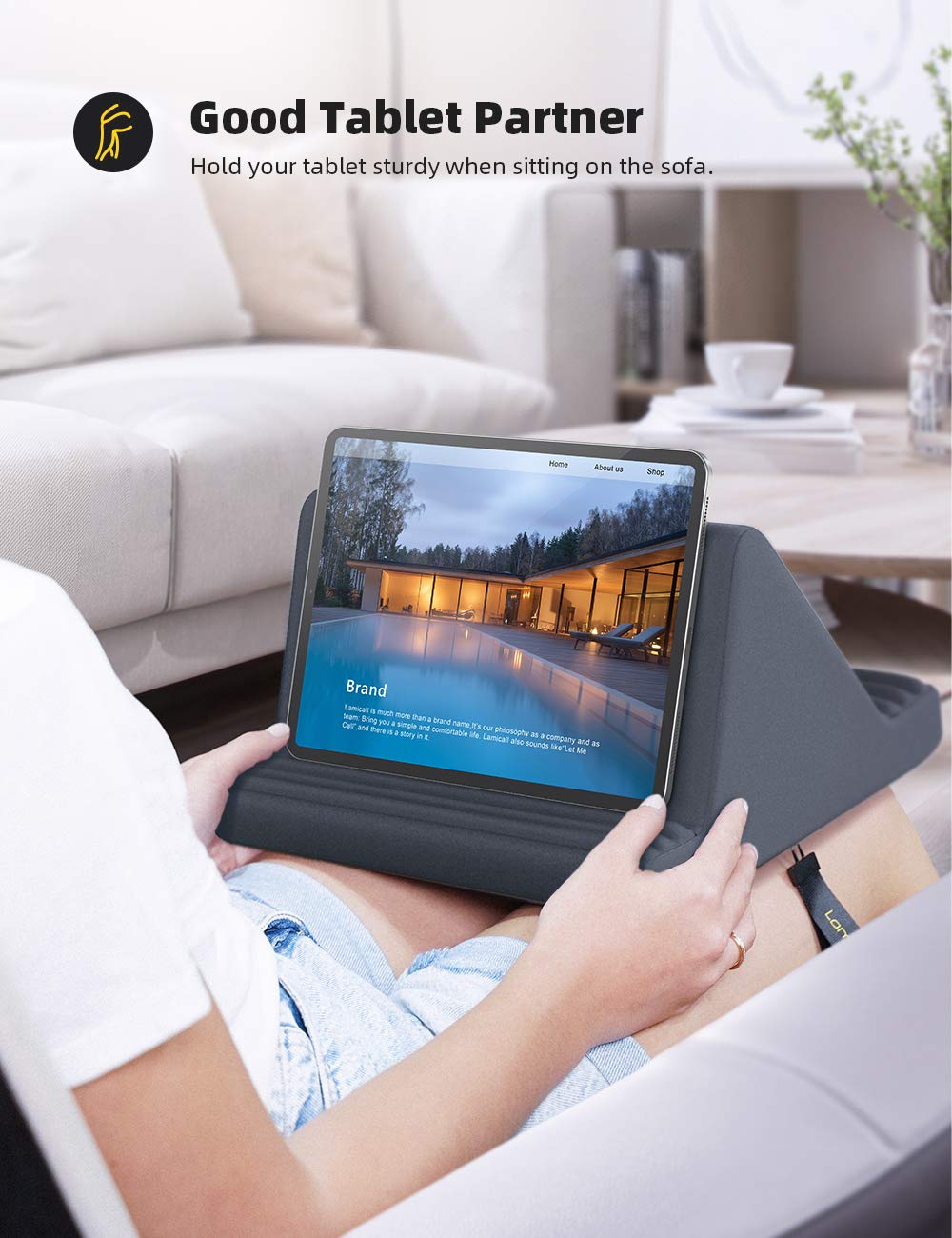 Lamicall Tablet Pillow Stand, Pillow Soft Pad for Lap - Tablet Holder Dock for Bed with 6 Viewing Angles, for 4-13" Tablets, Like iPad Pro 11, 13, Air, Mini, Kindle, Galaxy Tab, E-Reader, Dark Gray
