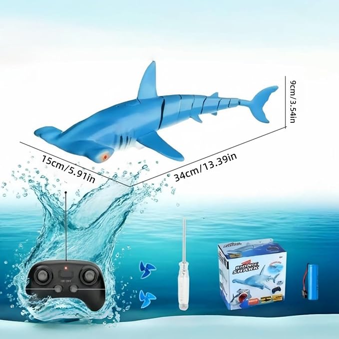 Beach and Summer Pool Remote Control Shark Boat Bath Toy RC Submarine Robo Shark Model Realistic Wiggle-Tail Electric Fish Hammerhead and Dusky Sharks (Cyan)