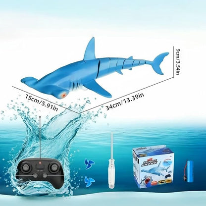 Beach and Summer Pool Remote Control Shark Boat Bath Toy RC Submarine Robo Shark Model Realistic Wiggle-Tail Electric Fish Hammerhead and Dusky Sharks (Cyan)