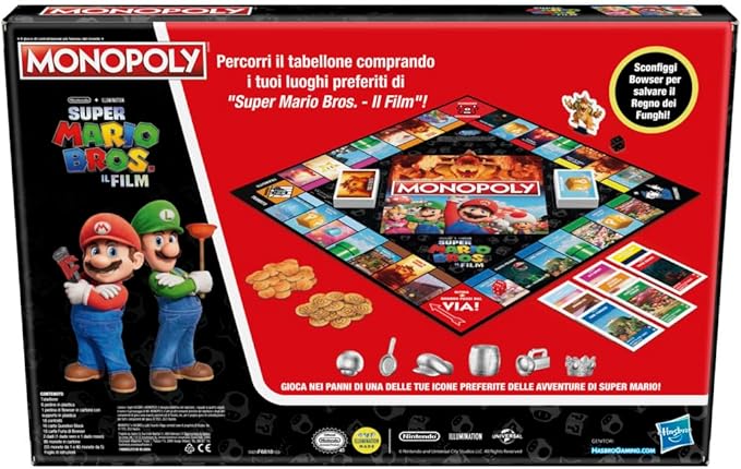 Monopoly Board Game Based on The Super Mario Bros. Movie - Family Game for Super Mario Fans - Includes Bowser Token - for 2 to 6 Players - Age: From 8 Years Old