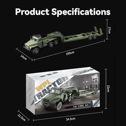 WPL B36-3 1/16 RC Military Trailer with LED Headlights 2.4G Full-Proportional 4WD RC Off-Road Truck Gifts for Electric Car Model Enthusiasts (Two Batteries)
