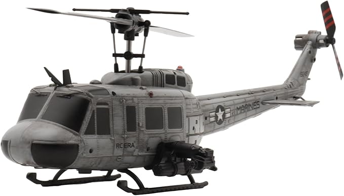 RC ERA C032 RC Helicopter 1/48 Scale 2.4G 6CH UH-1 Huey Flybarless RC Helicopter 6-Axis Gyroscope Stabilization with Altitude Hold &amp 3D Inverted Flight for Adults Enthusiasts(4 Battery)