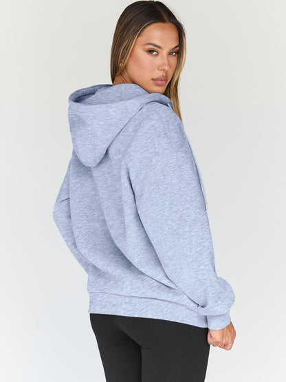 Trendy Queen Womens Zip Up Hoodies Oversized Sweatshirts Fall Fashion Outfits Casual Jackets 2025 Winter Clothes Grey M