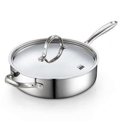 Cooks Standard Classic Stainless Steel Saute Pan 11-inch, 5 Quart Induction Cookware Deep Frying Pan Cooking Skillet with Lid, Stay-Cool Handle