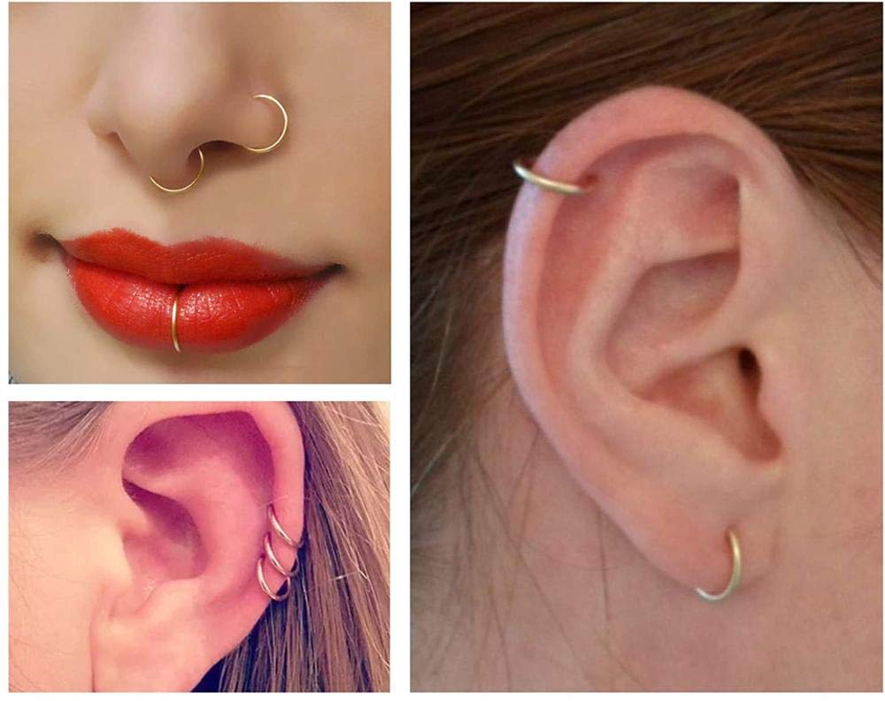 FECTAS 8pcs Fake Nose Lip Earring Ring Hoop Stainless Steel Non Pierced Clip On Piercing Body Jewellery