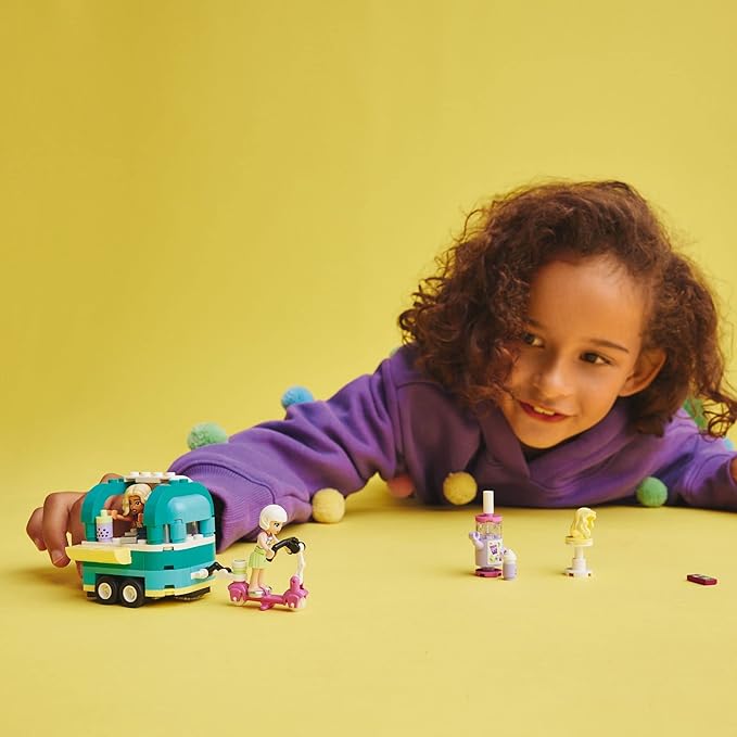 LEGO Friends Mobile Bubble Tea Shop Toy Building Set 41733 Fun Pretend Play Toy Vehicle Set with Toy Scooter Mobile Cart Cash Register Play Store Gift Idea for Girls Kids Boys Ages 6+ Years Old