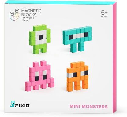 PIXIO Mini Monsters - Tiny Magnetic Blocks Building Toy in The Pixel Art Style with Free App - 5/16 Plastic Cubes with 6 Magnets Inside - Open Ended Toy - Creativity Toy for Ages 6+