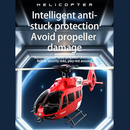 C190 Remote Control Helicopter for Adults 1:30 Scale H145 RC Helicopter 2.4G 6CH Single Propeller Aileron Free Optical Flow Positioning Six-axis Gyroscope Stabilization (Red White(3 Batteries))