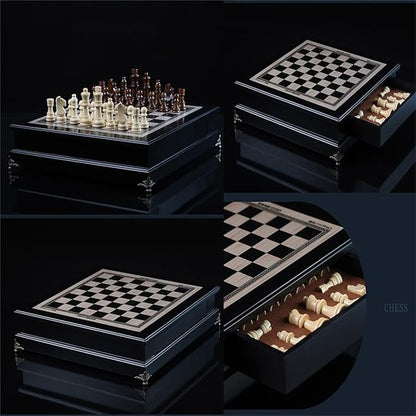 15 Wooden Chess Set Large Size Board Built-in Storage Drawer - 2 Extra Queens - Wooden Chess Pieces - Gift wrap Adult and Children's Board Games