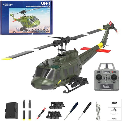 C032 UH-1 Huey Helicopter - Remote Control Helicopters for Adult 1/48 Sacle 2.4G 6CH Gyro Stabilized Aircraft with Altitude Hold &amp Optical Flow3D Stunt Drone
