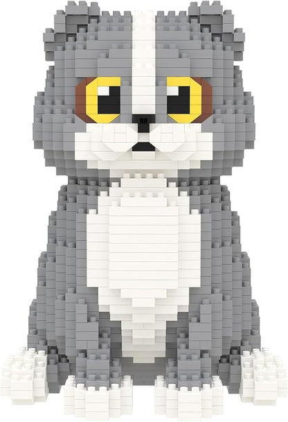 Larcele Cat Micro Building Blocks Animal Set DIY Mini 3D Building Toy Bricks Kit985 Pieces KLJM-05 (Scottish Fold)