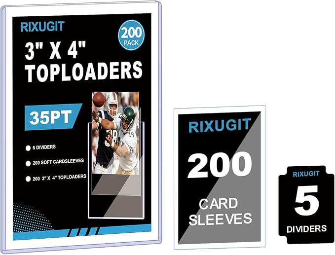 400 Hard Plastic Trading Card Protector - 200 Hard Card Sleeves and 200 Soft Card Sleeves 35pt Rigid 3x4 Card Holders Clear Open-Top Card Sleeve Fits Standard Trading Baseball Sport Game Cards