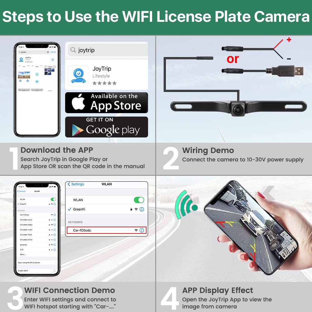 WiFi Car Wireless Backup Camera, GreenYi 5G 720P HD Car License Plate Rear/Front View Reverse Camera for iPhone iPad Android Smart Phones Tablets Which Support Double Band WiFi