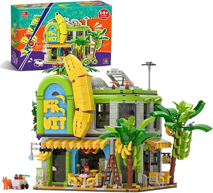 Banana Shop Building Blocks MOC Creative Fruit Store Architecture Toy Set with LED Light STEM Construction Toy Gift Idea for Adults &amp Teens(2165 PCS)